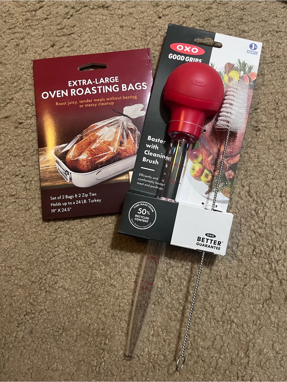 OXO Red Silicone-Top Baster with Cleaning Brush + Extra Large Oven Bags